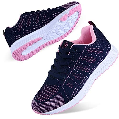 Image of Youecci Womens Sneakers Lightweight Ladies Indoor Outdoor Cross Trainers Casual Lace Up Shoes Fitness Sport Walking Running Shoes Blue Pink 5, Manufacturer Size 38