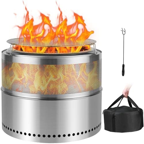 Image of SMOOL 50cm Smokeless Fire Pit, Portable Fire Pits for Camping, Stainless Steel Outdoor Fire Pit BBQ for Patio & Garden, Wood Burning Stove with Removable Ash Pan, Carry Bag, Poker and Grill