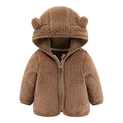 Image of Gajaous Infant Baby Boys Girls Fleece Hooded Jacket Coat with Ears Warm Todder Kids Cartoon Bear Outwear Zipper Up 0-24M