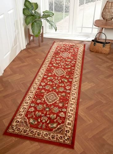 Image of Lord of Rugs Traditional Sherborne Rug Oriental Classic Bordered Floral Hallway Runner 66 x 230 cm (2'5" x 7'7") (Terracotta)