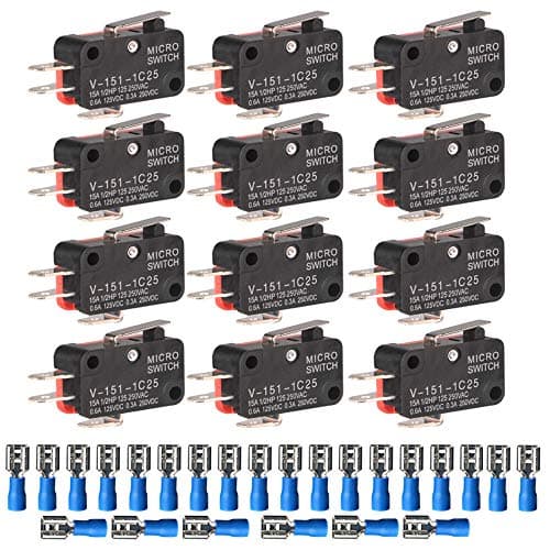 Image of Gebildet 12pcs V-151-1C25 125V/250V 15A Miniature Micro Limit Switch Momentary SPDT Snap Action Hinge Lever Type+24pcs Terminals