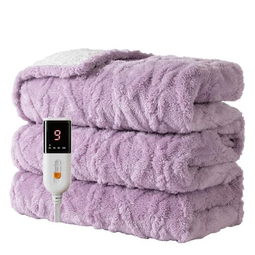 Image of Aheadpret Heated Blanket-Electric Blanket 130x160cm Soft Heated Throw Blanket with 9 Heating Levels & 10 Hours Auto-off, Fast Heating,Machine Washable(Purple)