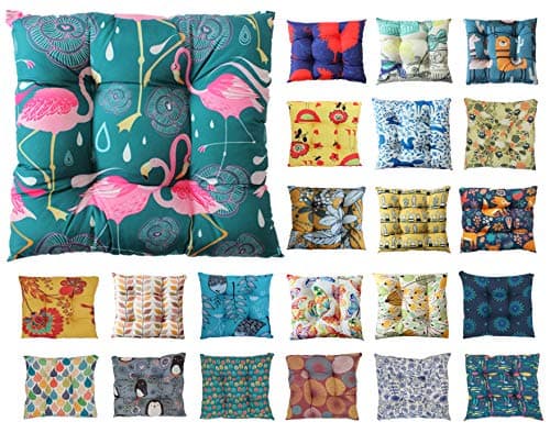 Image of Tropik Home Colourful Seat Pads, Garden Kitchen Chair Cushion Tie On Many Colours (Flamingos)