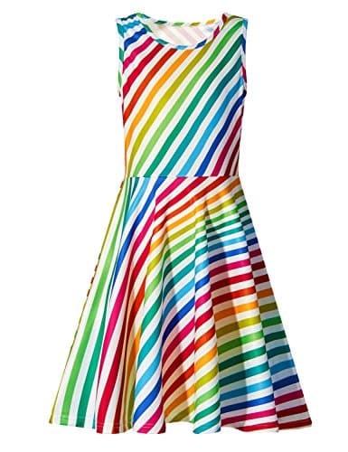 Image of Belovecol Girls Dress Summer Rainbow Dresses Princess Dress Party Kids A-Line Dresses for Girls Age 4-5 Years