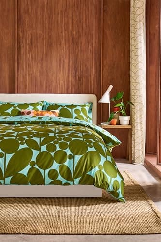Image of Orla Kiely Bedding - Bubble Flower Aqua Seagrass 100% Cotton Duvet Cover Set 200 Thread Count (King Size Duvet Cover Set: 230cm x 220cm)