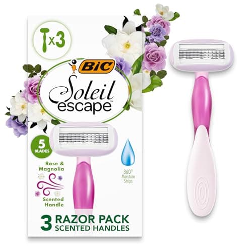 Image of BIC Soleil Escape 5 Blade Womens Disposable Razor Pack of 3 with Rose and Magnolia Scented Moisturizing Strip