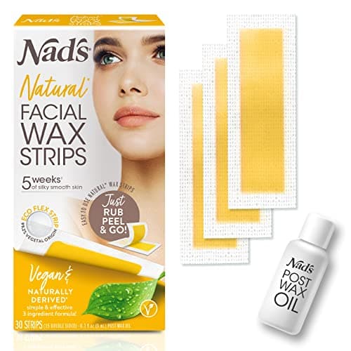 Image of Nad's Natural Facial Wax Strips - Facial Hair Removal For Women, Face Wax Strips, Includes 30 Vegan Waxing Strips + Post Wax Oil