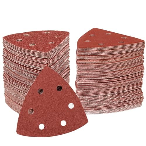 Image of STEBRUAM Delta-Triangle Sanding Sheets,Sanding discs 60 Pieces Detail Sander Pads 6 Holes Triangle Sandpaper 80 Grits Triangle Sanding Pads 93 x 93 x 93 mm Sander Sheets