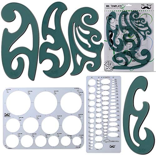Image of Mr. Pen French Curve, Large Circle & Ellipse Templates (6 Pc), Curve Ruler, Drawing Tools, Architectural Templates