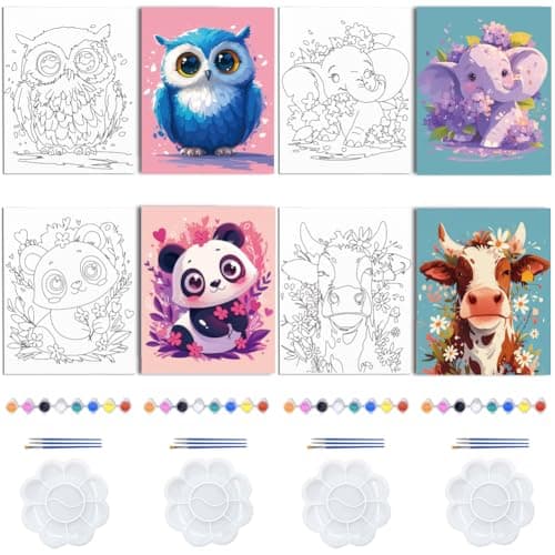 Image of WEBEEDY 4 Pack Pre Drawn Canvas Animal Painting Canvas Set Cute Bulk Canvas 8x10 Inches Painting Canvas with Pictures for Adults Beginner Paint Party Favors Supplies Back to School Gift,20x25cm