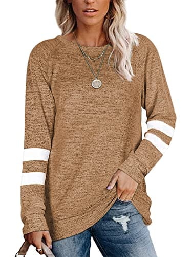 Image of Famulily Ladies Jumpers Striped Knitted Sweater Elegant Crew Neck Sweatshirt Fall Clothes Fashion Yellow XL