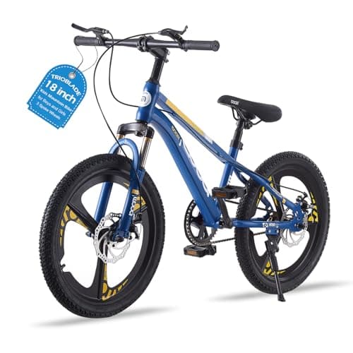 Image of TRIOBLADE Kids Bike 18/20/22/24inch Kids Mountain Bike for Boys and Girls 6-15 Years Old Junior Mountain Bikes 3 Spoke Wheels Children Bicycle with Shock Absorber Dual Disc Brake(Blue, 18inch)