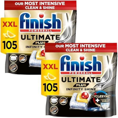 Image of Finish Dishwasher Tablet, Ultimate Plus Infinity Shine, 210 Tabs (105 x 2pck), Lemon Sparkle, Tough on Grease, Our Most Intensive Clean & Shine, Effective for Short Eco Cycle