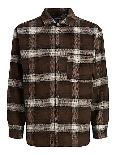 Image of JACK & JONES Men's Jorzac Check Overshirt Ls Noos Polo Shirt, Chocolate Brown, M