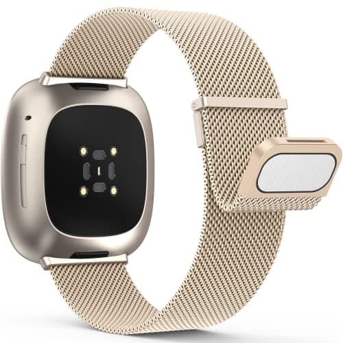 Image of Yoohoo Straps Compatible with Fitbit Versa 3/Fitbit Versa 4/Fitbit Sense 2,Adjustable Stainless Steel with Double Magnetic Clasp Replacement Straps for Women Men/Champagne Gold