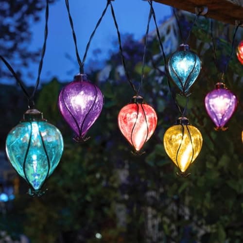 Image of Garden Mile 36.5cm Balloon Fiesta Realistic Flaming Effect Solar Powered Hot Air Balloons Hanging Lantern Colourful Metal Solar Light for Garden Outdoor Indoor Use LED String Light