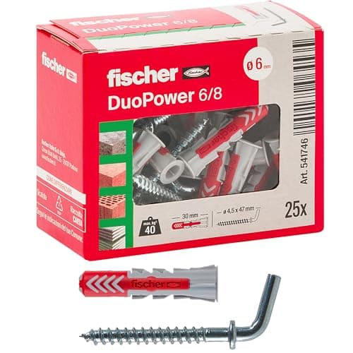 Image of Fischer 541746 Dowel with Short Hook Duopower, Grey/Red, 25 pz, Set of 25 Pieces