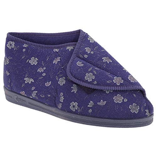 Image of Ladies Blue Floral Nylon Washable Adjustable Fastening Bootee Slipper - Andrea - Blue Floral - size UK Ladies Size 8