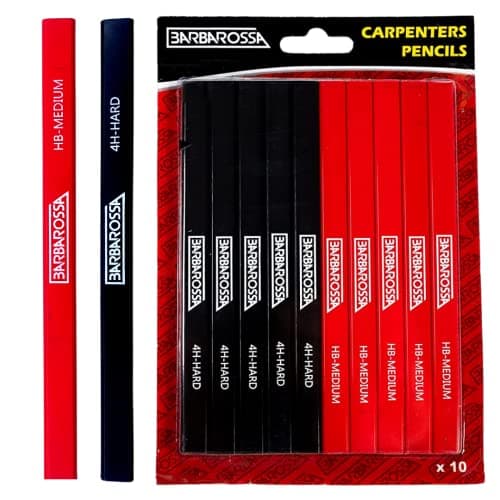 Image of Barbarossa 10 x Octagonal shape pencils | Medium Hard Graphite Lead Natural Wood, 4H, HB lead type Flat pencil sharpened | Carpenters Pencil for Builders and Woodwork (4H - Hard - Black - Pack of 10)