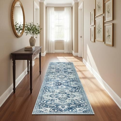Image of Hafaa Carpets Runner for Hallway 60x220 cm Traditional Pattern Bedroom Rugs – Non-Slip Washable Runners Rug for Kitchen Lundry Room Lounge (Tranquil)