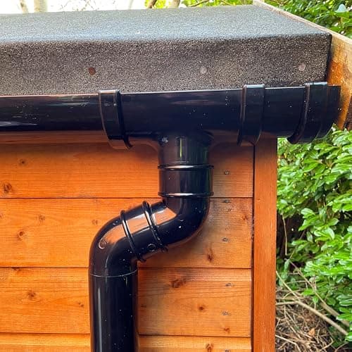 Image of Plastic Bits 2u Complete Shed Gutter Kit, 112mm Half Round PVC Guttering System with Downpipe, White, diffrent Lengths (Black, 2 Meter)