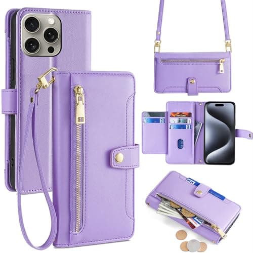 Image of Lucyliy Compatible for Alcatel 3L 2021 Case,Compatible with Alcatel 3L 2021 Phone Case Cover [6 card slots + 1 money clip + 1 wallet] yHMGK8-Purple