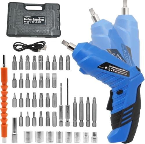 Image of MQFORU Cordless Screwdriver, 48 in 1 Portable Cordless Drills, 3.6V Rechargeable Electric Screwdriver Kit, Dual Position Handle with USB Cable LED Light for Home Office DIY Tools