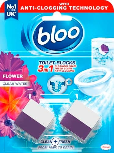 Image of New - Bloo 3in1 Toilet Blocks, Pack of 2, Limescale Remover Cistern, Cleaner with Cleaning and Foaming Action, Fresheners – Fresh Flowers