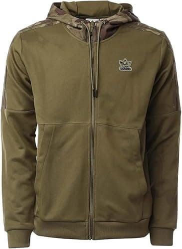 Image of adidas Originals Mens Camo Hoodie Full Zip Hooded Top Trefoil Logo Top Olive HN8154 New (as8, alpha, m, regular, regular)