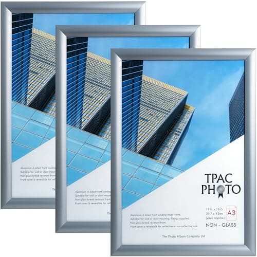Image of The Photo Album Company Limited | Snap Frame Pack | A3 (30x42cm), Silver, Acrylic Front, Rectangular | Easy Poster Change, Wall Mountable, Non-Glass | Display Photos & Certificates
