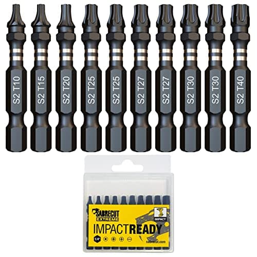 Image of 10 x SabreCut SCTKA10 50mm T10 T15 T20 T27 T30 T40 Impact Screwdriver Driver Bits Set Single Ended Torx 10 15 20 27 30 40 Heavy Duty Including Storage Box