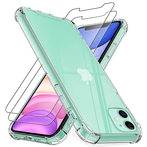 Image of 4youquality Case for iPhone 11 Case with [2-Pack Tempered Glass Screen Protectors], Advanced Airbag Drop Protection, Shockproof Transparent Clear Bumper Phone Cover, Anti-Scratch