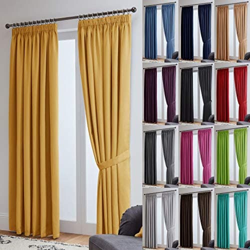 Image of John Aird Blackout Curtains Pencil Pleat with Tie Backs (Ochre, W 66" x L 72" (2 Panels) Thermal Energy Saving Curtains for Bedroom & Living Room