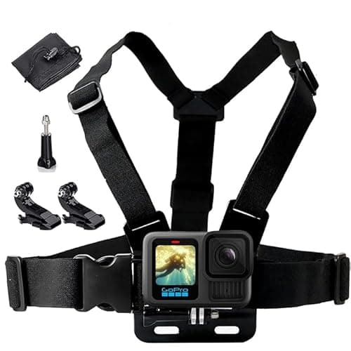 Image of Waterproof Chest Mount, Harness, Strap, Compatible with Gopro Hero 13 12 11 10 9 8 7 6 5 4 3 / DJI, AKASO, Apeman, Apexcam & Most Action Cameras, Chest Strap +2 J-Hook, Thumbscrew & Storage Bag