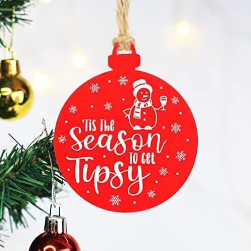 Image of eBuyGB 'Tis The Season To Get Tipsy Christmas Bauble, Red Acrylic Hanging Decoration, Xmas Tree Ornament, Christmas Decorations Funny, Christmas Baubles