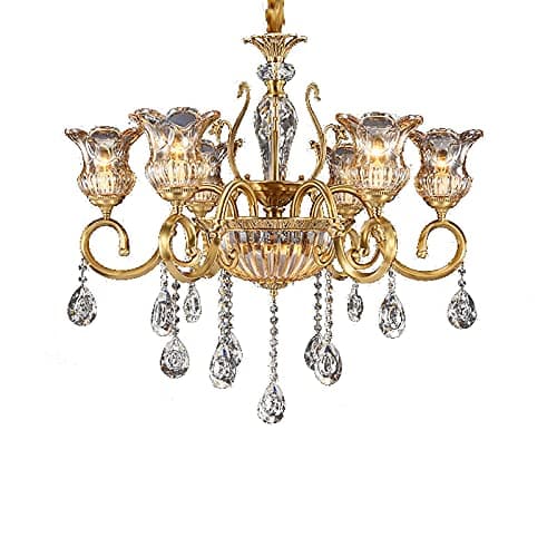Image of Full Copper E14 European Style Chandelier, Retro Crystal Lighting for Living Room, Dining Room, Bedroom, Hotel, Villa, Elegant Decorative Fixture