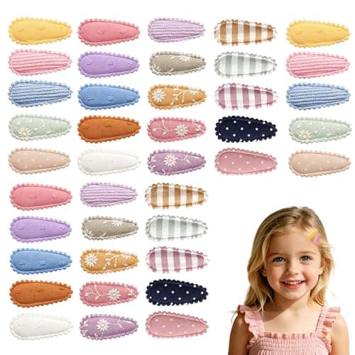 Image of 40 Pack Colorful Snap Hair Clips for Girls Hair Accessories, Flower Hairclips Girls, Fabric Hairs Clip, Hairs Snap Clips with Embroidery Butterfly Flower for Daily Wear Parties (Set 2)