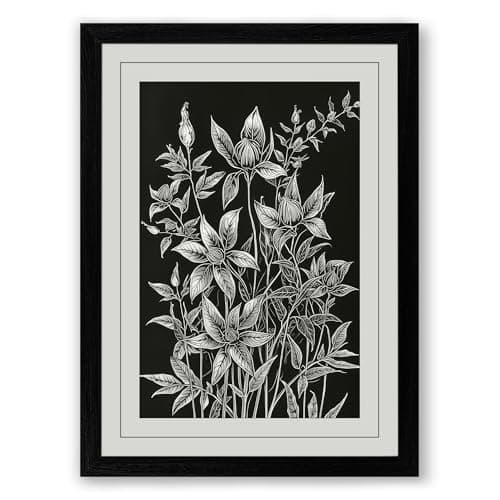 Image of Study in White Line Botanical Framed Wall Art Print A3 (42×29.7cm) Black, Wall Decor for Living Room, Bedroom, Office & Home, Ready to Hang, Art Gift