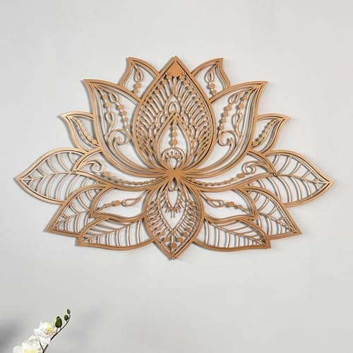 Image of iwa concept 3D Mandala Metal Wall Decor | Lotus Flower Decoration for Homes | Bedroom Metal Wall Art | Office Decor | Living Room Decor | New Year Gift | (17" x 11" | 43 x 27.5 cm, Copper)