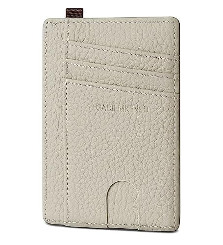 Image of GADIEMKENSD Minimalist Genuine Leather Credit Card Holder RFID Blocking Light Slim Wallet with D-Loop for Lanyard Key Compact Bus Pass Purse for Men Women Business Travel Light Grey