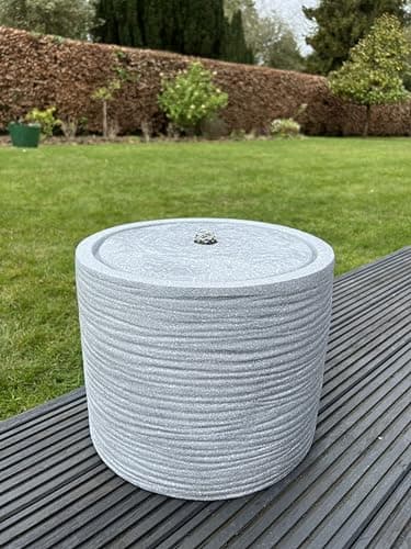 Image of allpondsolutions Round Water Feature with LED Lights in Light Grey, Freestanding, 3m Cable - 36x36x28cm