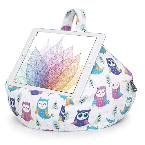 Image of iBeani iPad and Tablet Cushion Stand - Bean Bag Holder For All Devices - Securely Holds at Any Angle on Any Surface - Handy Side Pocket - Range of Designs - Owls