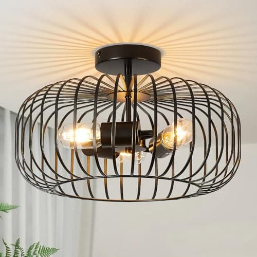 Image of FORCOSO Ceiling Light Fitting 3 Lights, Metal Black Light Shade Semi Flush Modern Chandelier Lampshade, E27 Lighting Fixture for Living Room Bedroom Hallway Kitchen Dining Room