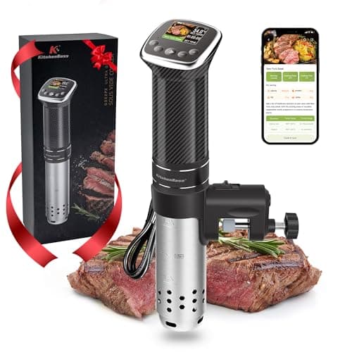 Image of KitchenBoss WIFI Sous Vide Machine: Sous Vide Cooker Ultra Quiet Cooking Machine 1100W Stainless Steel IPX7 Waterproof Immersion Circulator LCD Preset Recipes Black