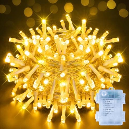 Image of Ollny Fairy Lights Battery Operated, 10m 100 LEDs Bright Battery Powered String Lights, Warm White Outside Christmas Lights Waterproof with 8 Modes/Timer for Indoor Outdoor Bedroom Garden Decorations