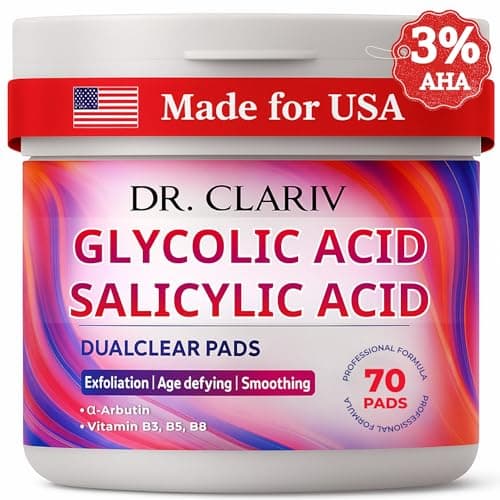 Image of Glycolic and Salicylic Acid Exfoliating Pads - Support for Breakout Prone Skin, Pore Minimizer, Smooth Skin - Daily Facial Toner - With Alpha Arbutin, Vitamin B3 B5 B8 - Pack of 70
