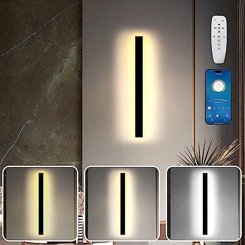 Image of SUCIKORIO LED Wall Lights Long Strip Light 80cm, Modern 3000-6500K Dimmable 5%-100% Wall Sconce Lights Long Indoor 32W Led Wall Lights with APP and Remote Control for Bedroom, Living Room