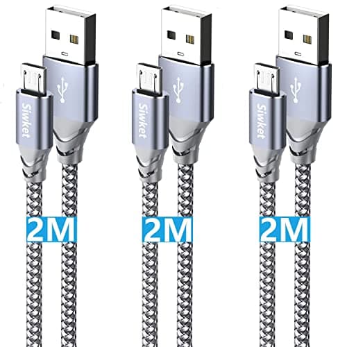 Image of Siwket Micro USB Cable 3Pack 2M Braided USB A to Micro Charge Cable Android Charger Cable Data Sync Cord for Samsung Galaxy J7,S7,S6,Kindle Fire,Fire HD Tablets,PS4 Controller,Sony,HTC,LG,Moto,Huawei