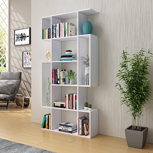 Image of Senvoziii Bookshelf 5 Tier Bookcase Modern Display Cabinet Book Storage Free Standing Shelving Storage Display Unit Organizer for Living Room Home Office White