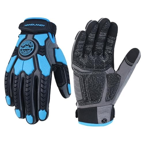 Image of HANDLANDY Anti Vibration Gloves Men Impact Resistant Work Gloves, Padded Palm Grip Heavy Duty Working Gloves (Blue, L)
